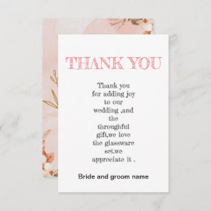 Peach and floral wedding thank you card