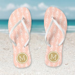 Peach and Gold Arrows Monogram Jandals<br><div class="desc">Custom printed flip flop sandals with a trendy arrow pattern and your custom monogram or other text in a circle frame. Click Customise It to change text fonts and colours or add your own images to create a unique one of a kind design!</div>
