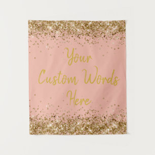 Peach and Gold Backdrop Birthday Party Photo Booth Tapestry