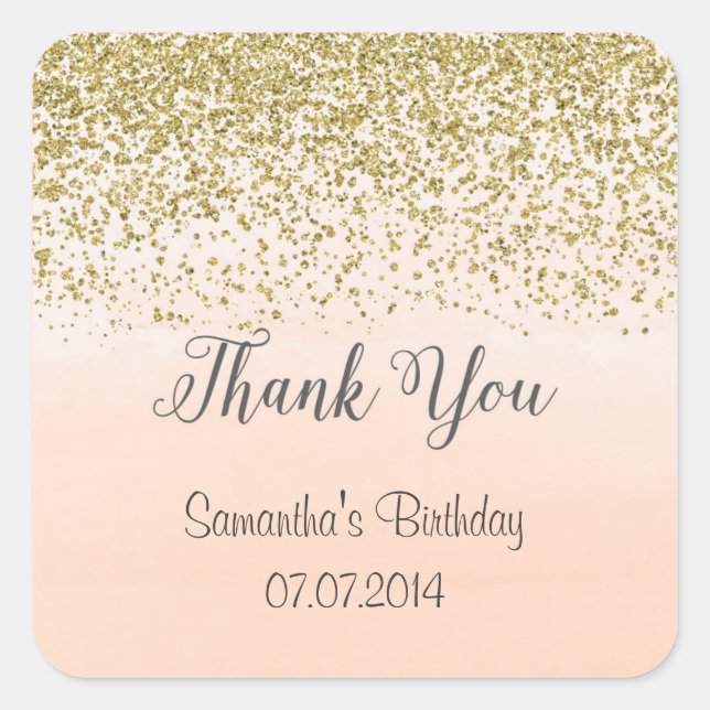 Peach and Gold Birthday Thank You Stickers (Front)
