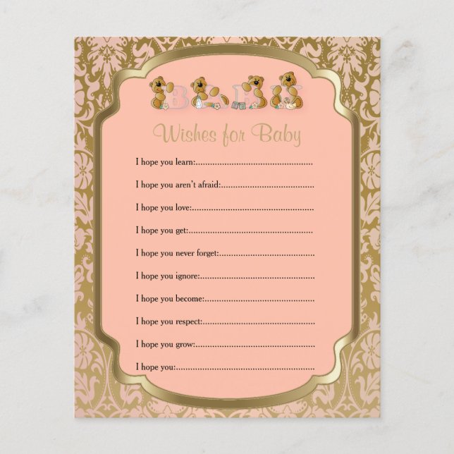 Peach and Gold Damask Teddy Bears- Wishes Flyer (Front)
