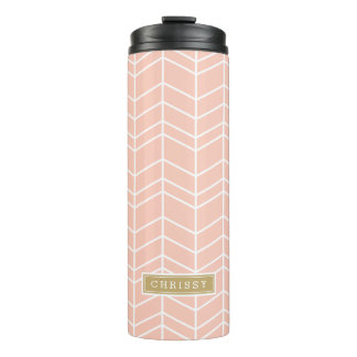 Peach and Gold Herringbone Monogram Thermal Tumbler