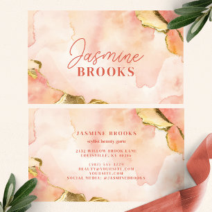 Peach and Gold Watercolor Elegant  Business Card