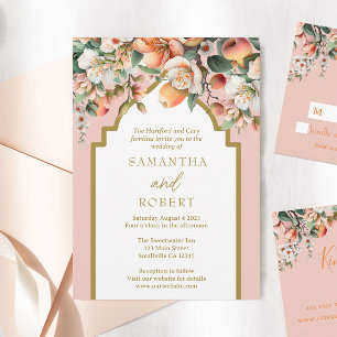Peach and Gold Watercolor Floral Wedding Invitation