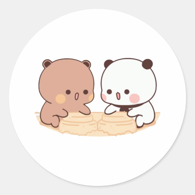 Peach And Goma Mochi Bear Couple Classic Round Sticker (Front)