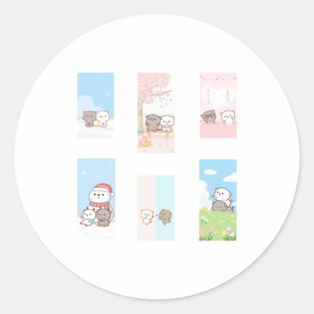 Peach And Goma Mochi Bear Couple Taking A Cute Sel Classic Round Sticker (Front)