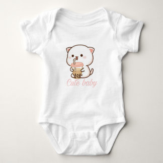 Peach and Goma Mochi Cat Bubble Tea  Baby Bodysuit