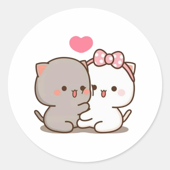 Peach And Goma Mochi Cat Classic Round Sticker (Front)