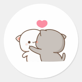 Peach And Goma Mochi Cat Classic Round Sticker
