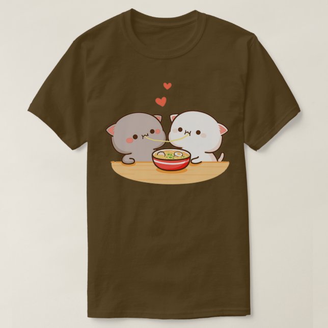 Peach and Goma Mochi Cat Eating Ramen  T-Shirt (Design Front)