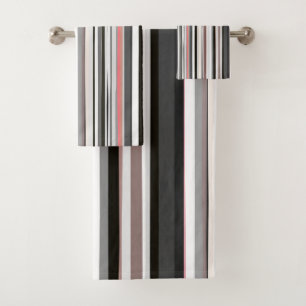Peach and Gray Abstract Stripes Bath Towel Set