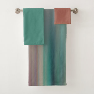 peach and green bath towel set