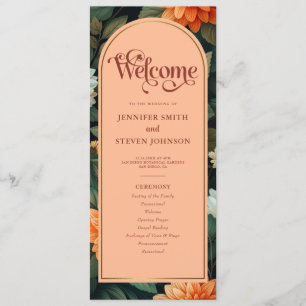 Peach and Green Floral Gold Foil Arch Wedding Programme