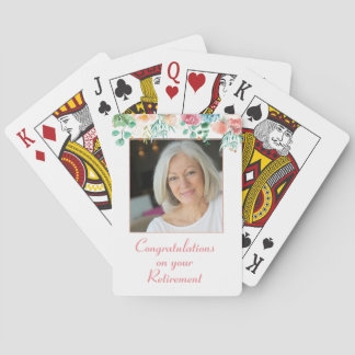 Peach and Green Floral Photo Retirement Playing Ca Cards