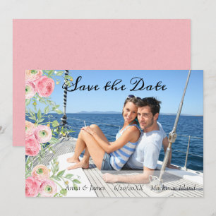 Peach and Green Floral Photo Save the Date Invitation