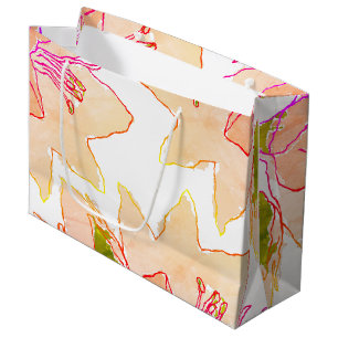 Peach and Green Flowers Large Gift Bag