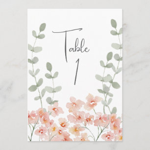 Peach and Green Watercolor Floral Table Card