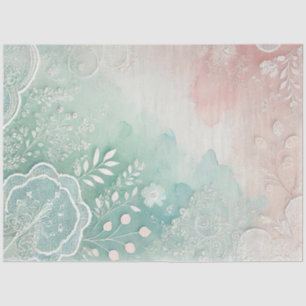 Peach and Green Watercolors and Lace Tissue Paper