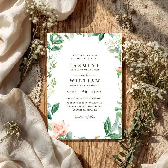 Peach And Greenery Floral Rustic QR Code Wedding Invitation (Creator Uploaded)