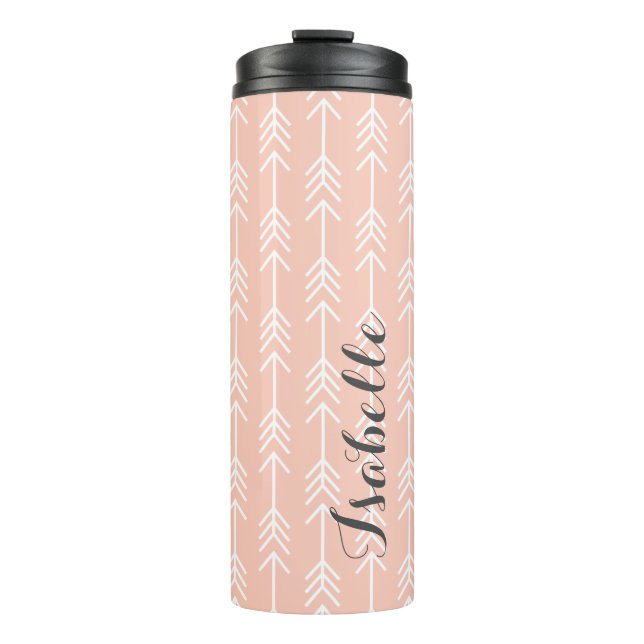 Peach and Grey Arrows Monogram Thermal Tumbler (Front)
