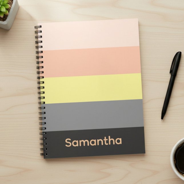 Peach and Grey Custom Colour Block Striped Noteboo Notebook (Creator Uploaded)