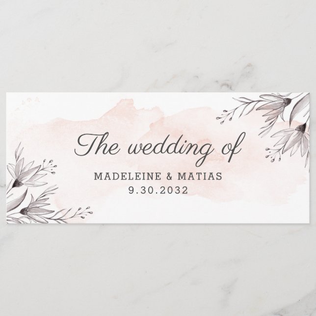 Peach and grey floral blossom the wedding of menu (Front)