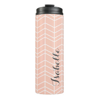 Peach and Grey Herringbone Monogram Thermal Tumbler