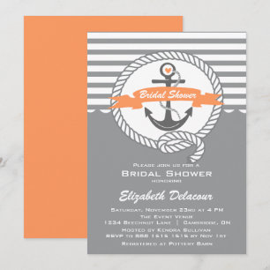 Peach and Grey Nautical Bridal Shower Invitation