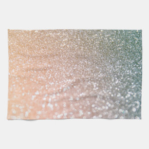 Peach and Grey Sparkle Glamour Glitter Tea Towel