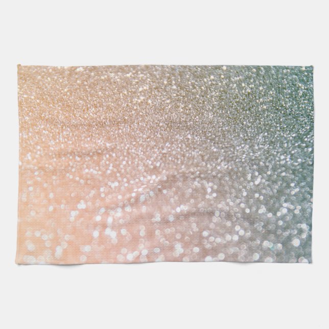 Peach and Grey Sparkle Glamour Glitter Tea Towel (Horizontal)