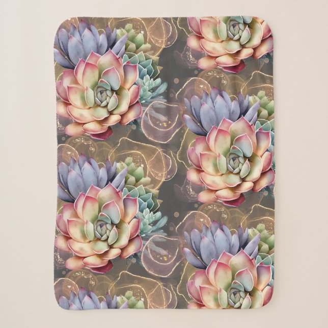 Peach and Grey Succulents Sherpa Blanket (Front)