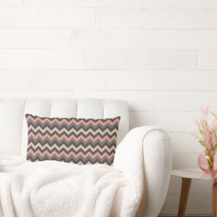 Peach and Grey Zigzags Lumbar Cushion