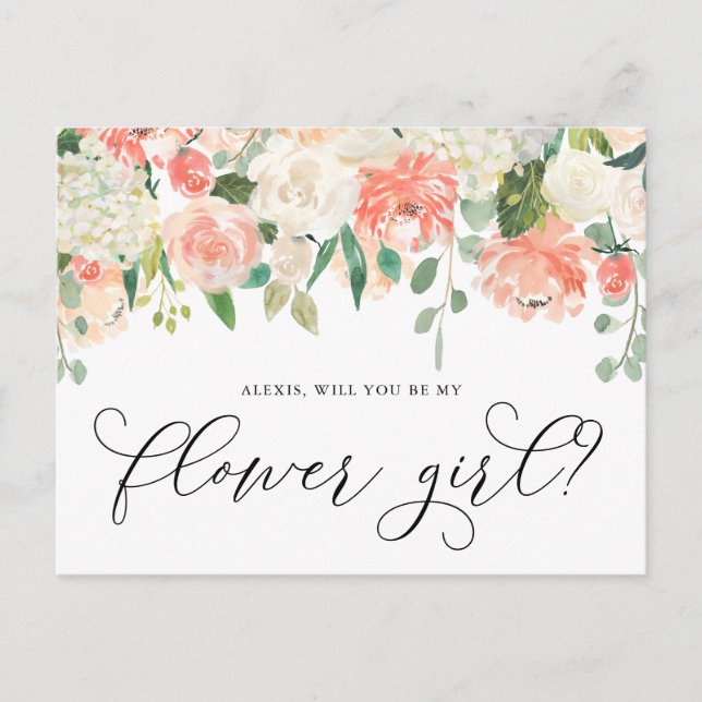 Peach and Ivory Flowers Will You Be My Flower Girl Postcard (Front)