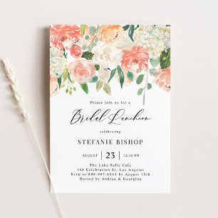 Peach and Ivory Watercolor Flowers Bridal Luncheon Invitation