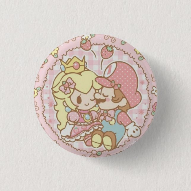 Peach and Mario 3 Cm Round Badge (Front)