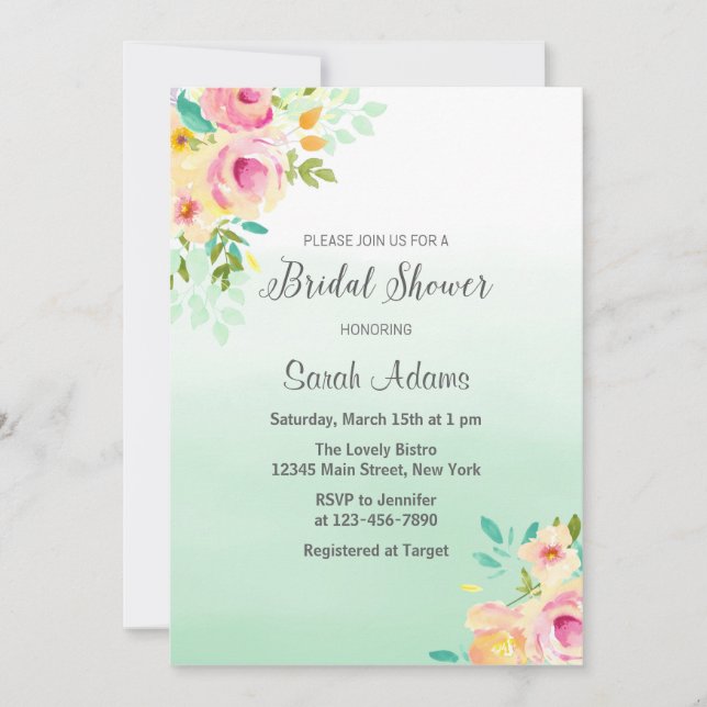 Peach and Mint Bridal Shower Invitation (Front)