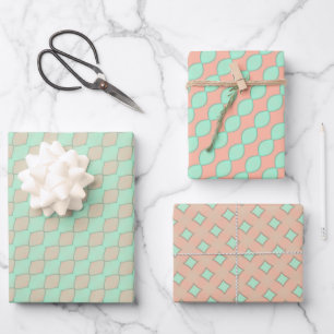 Peach and Mint Wrapping Paper Flat Sheet Set 8