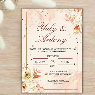 Peach and Orange Modern Trendy wedding Invite