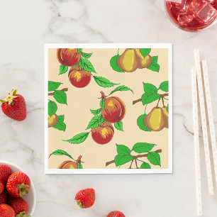 Peach and Pear Fruit Pattern Rustic Botanical Napkin