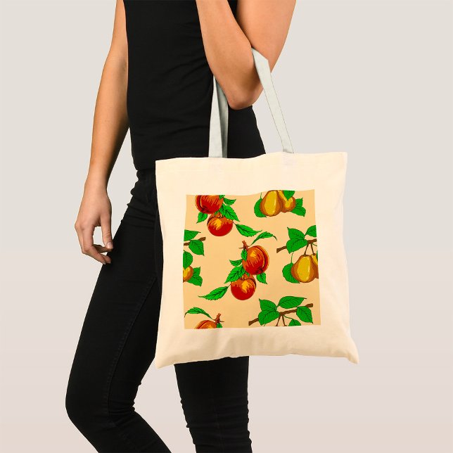 Peach and Pear Fruit Pattern Rustic Botanical Tote Bag (Creator Uploaded)