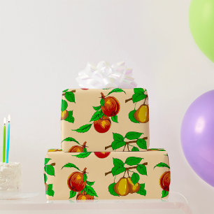 Peach and Pear Fruit Pattern Rustic Botanical Wrapping Paper