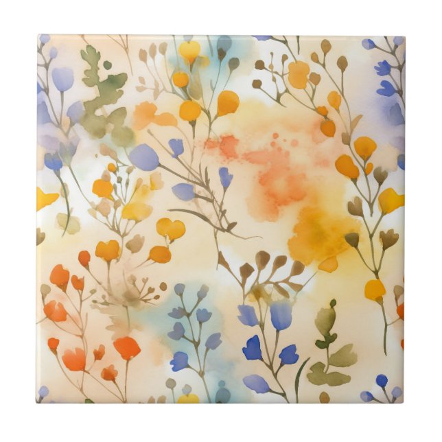 Peach and Periwinkle Floral Tile (Front)