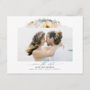 Peach and Pink Flowers Save the Date Photo Announcement Postcard