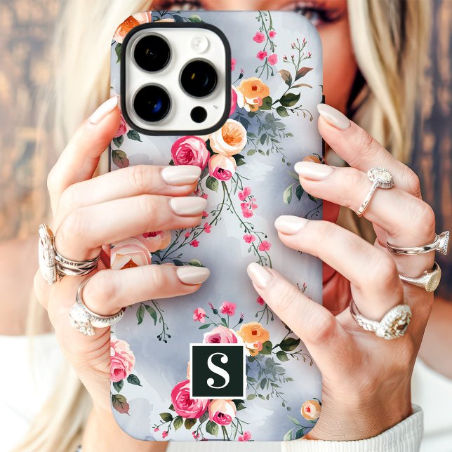 Peach and Pink Monogram Floral Case-Mate iPhone Case (Creator Uploaded)