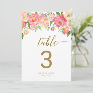 Peach and Pink Peony Flowers 5x7" Table Number