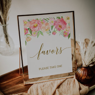 Peach and Pink Peony Flowers Favours Sign