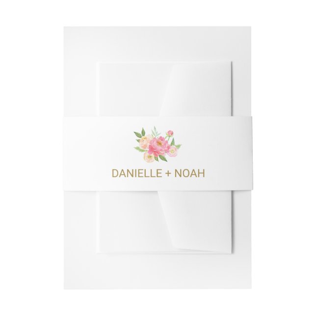Peach and Pink Peony Flowers Wedding Belly Band Invitation Belly Band (Front Example)