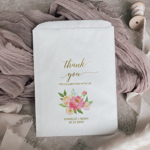 Peach and Pink Peony Flowers Wedding Favour Bags