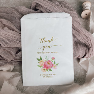 Peach and Pink Peony Flowers Wedding Favour Bags