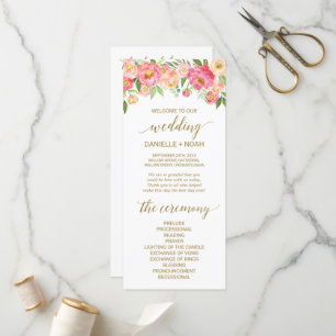 Peach and Pink Peony Flowers Wedding Program Programme